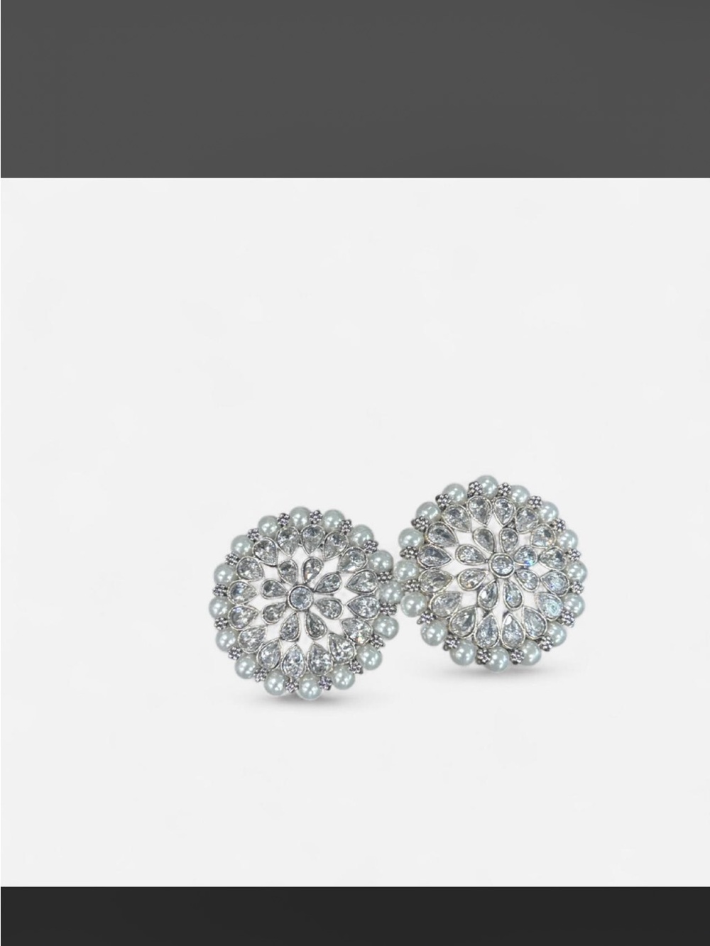 Silver Floral Crystal Button Earrings - Women's Jewelry